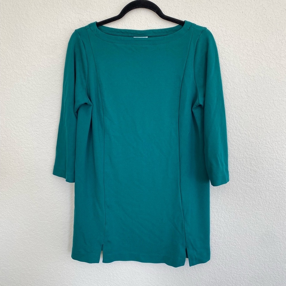 J. Jill Ponte Boatneck Shift Dress 3/4 Sleeve Emerald Green Medium Preppy Summer